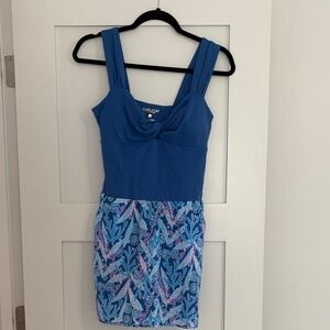 Lily Pulitzer Luxletic Blue Tank Top Romper with Printed Skirt